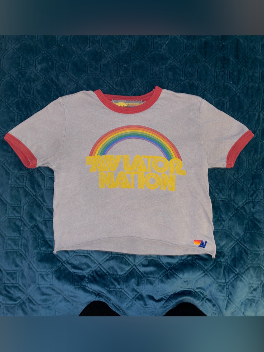 Aviator Nation Rainbow Ringer Tee Vintage look 1970s sz Small